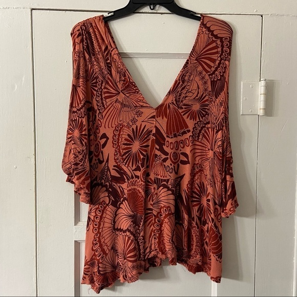 Free People Coral Combo Amour Pullover Cold Shoulder Top - Picture 13 of 16